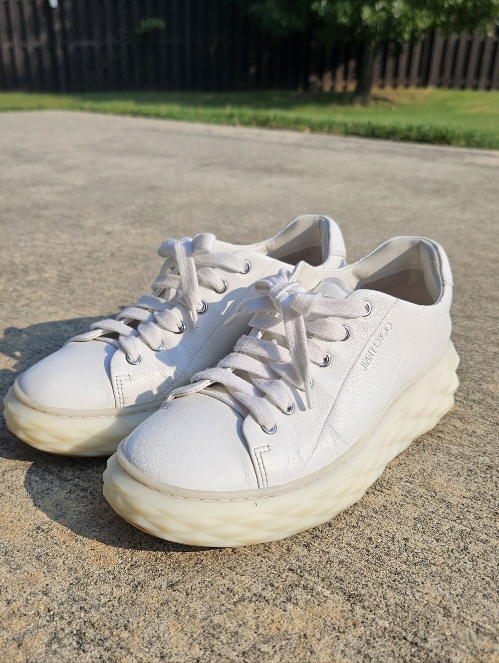 Jimmy Choo White Leather Platform Sneakers with Cream Sole